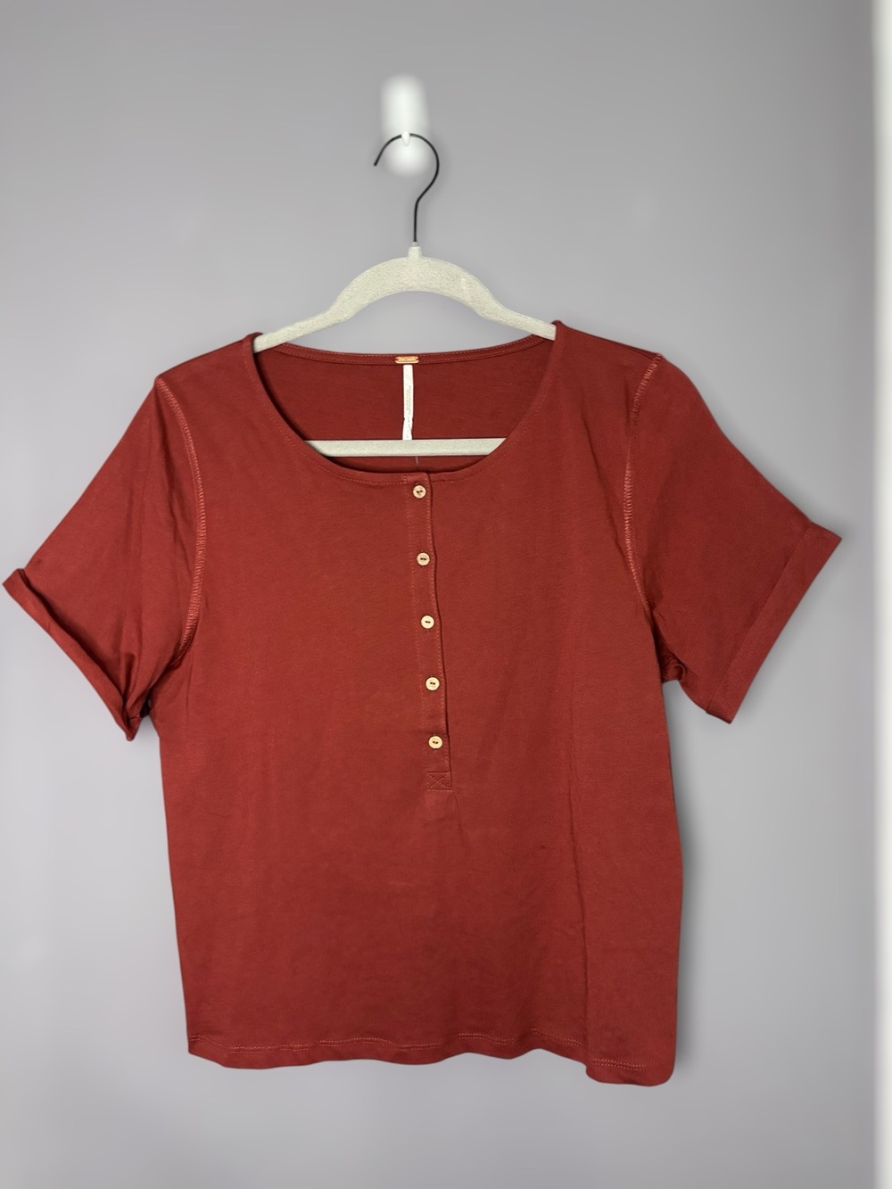 Free People What's Up Rust Brown Henley Tee Large